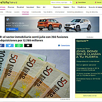 TTR: el sector inmobiliario cerr julio con 266 fusiones y adquisiciones por 12.780 millones